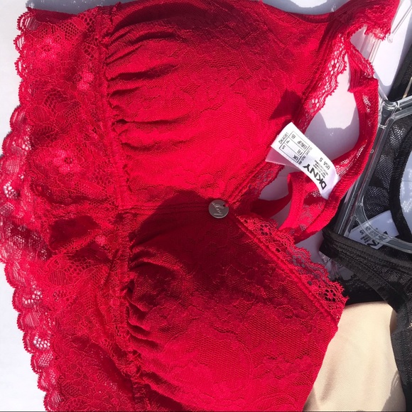 NWT DKNY 2 pack bralettes racerback red black lace - Picture 6 of 6